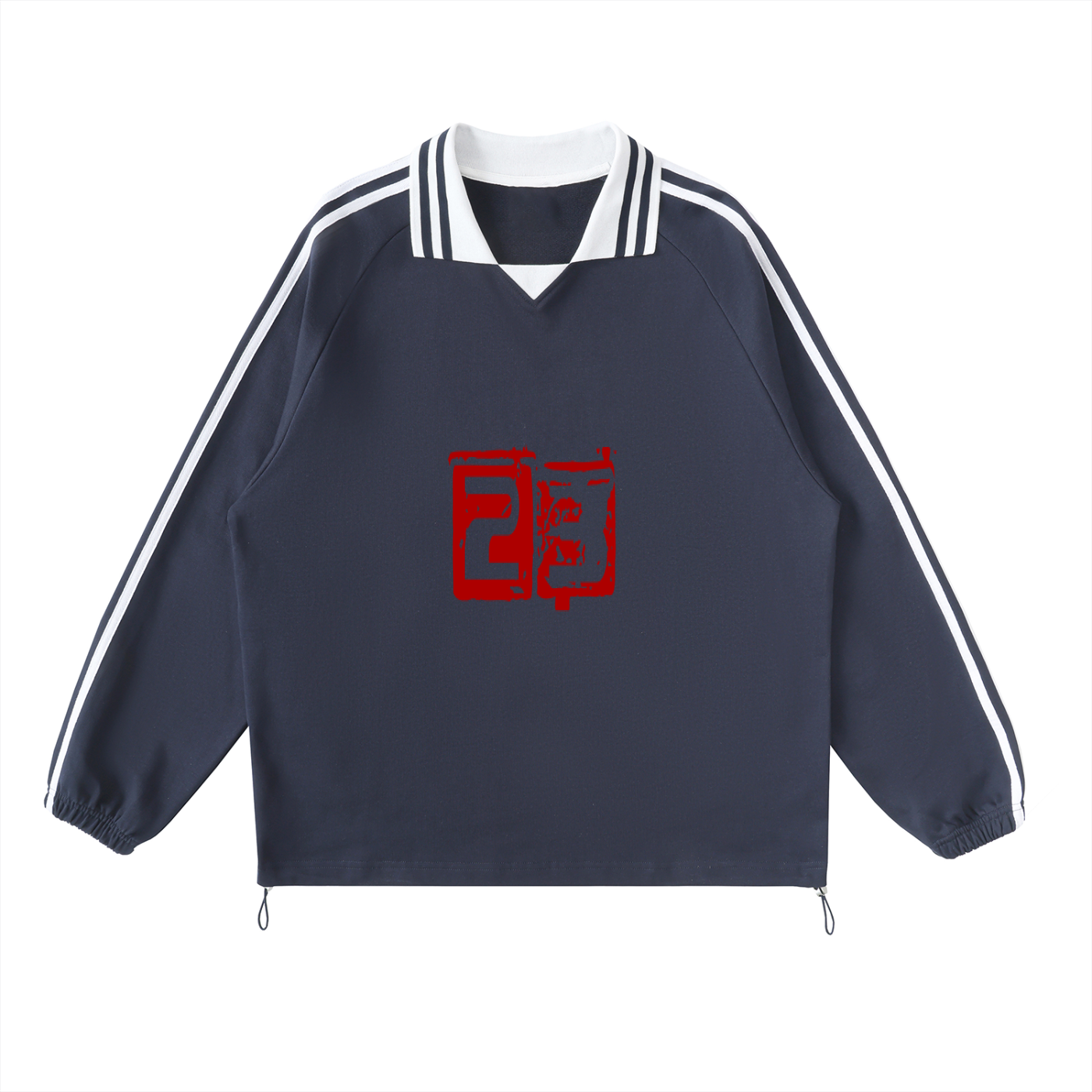 Contrast Striped Lapel Collar Sweatshirt