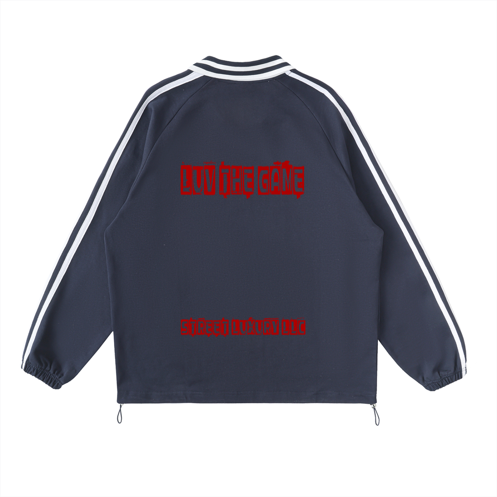 Contrast Striped Lapel Collar Sweatshirt